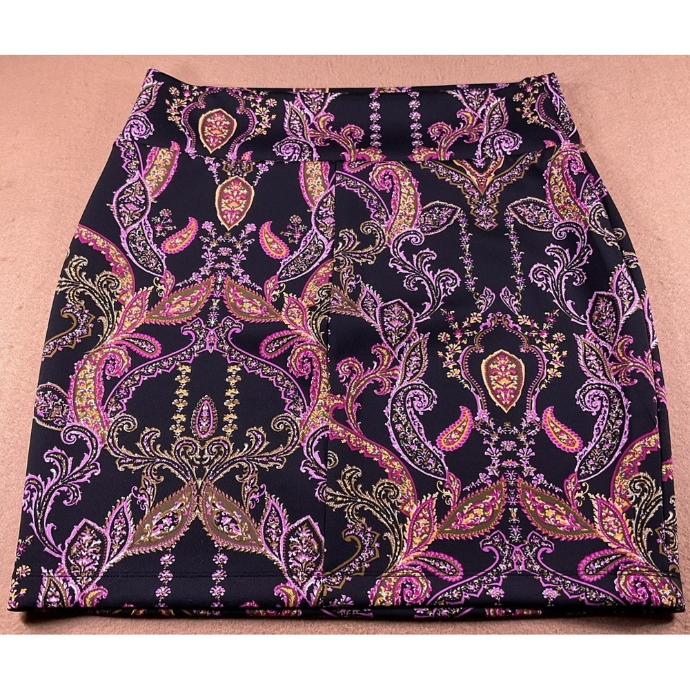 Thalia Sodi Womens Large Paisley Print Mini Skirt Black Pink Purple Stretch L